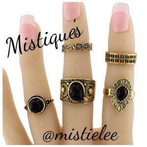 BOUTIQUE 5pc Gold Tribal Aztec Fashion Midi Ring Set NEW